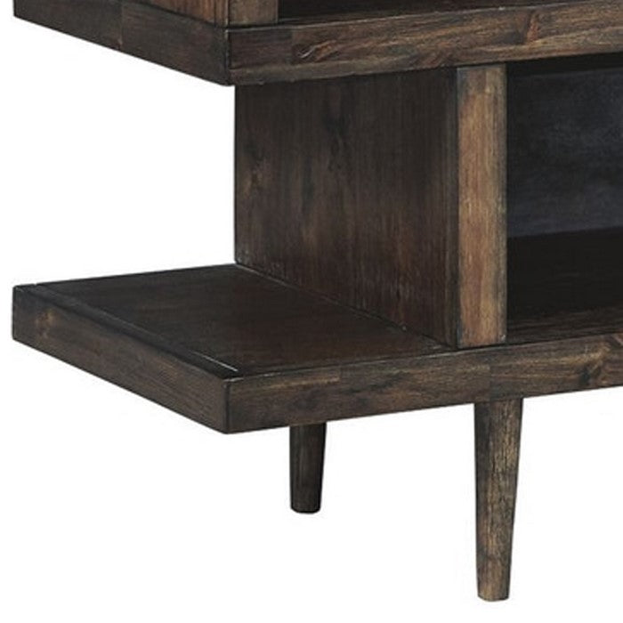 4 Open Shelf Storage Asymmetrical Server with Round Tapered Legs, Brown