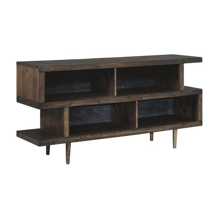 4 Open Shelf Storage Asymmetrical Server with Round Tapered Legs, Brown