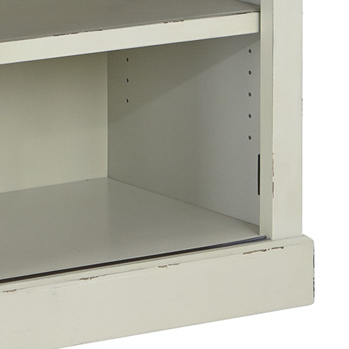 Wooden Cabinet with Sliding Barn Door and 2 Compartments, Distressed White