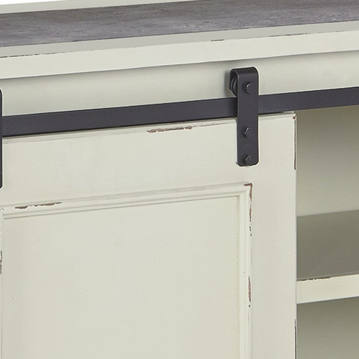 Wooden Cabinet with Sliding Barn Door and 2 Compartments, Distressed White