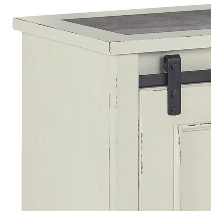 Wooden Cabinet with Sliding Barn Door and 2 Compartments, Distressed White