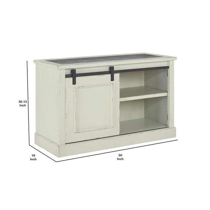 Wooden Cabinet with Sliding Barn Door and 2 Compartments, Distressed White