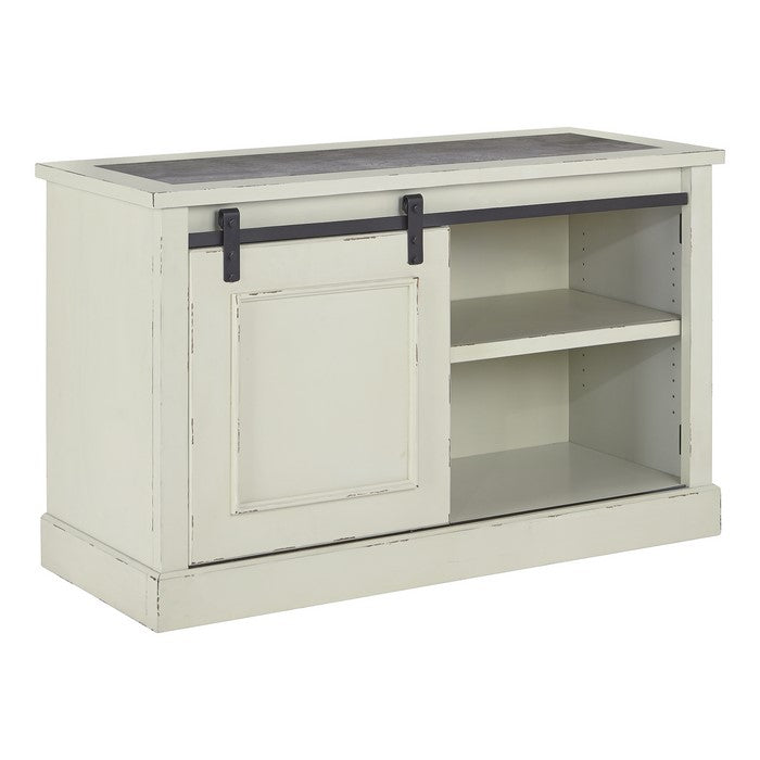 Wooden Cabinet with Sliding Barn Door and 2 Compartments, Distressed White