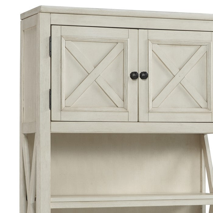 Wooden Bookcase with 4 Open Shelves and 2 Door Cabinet, White