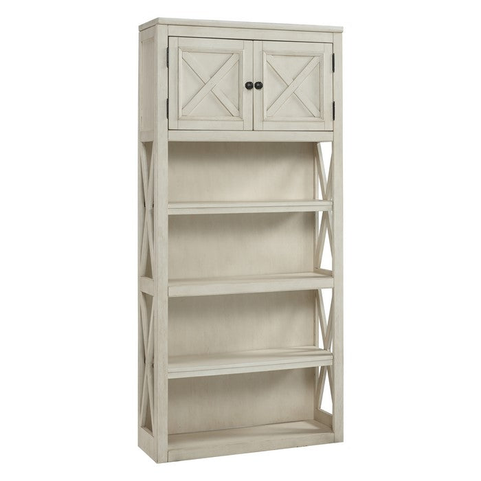 Wooden Bookcase with 4 Open Shelves and 2 Door Cabinet, White
