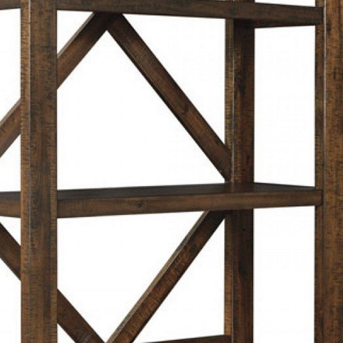 Wooden Bookcase with 3 Open Shelves and 1 Open Compartment, Brown