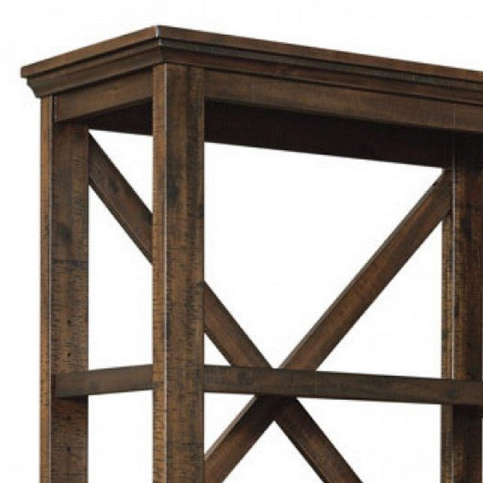 Wooden Bookcase with 3 Open Shelves and 1 Open Compartment, Brown