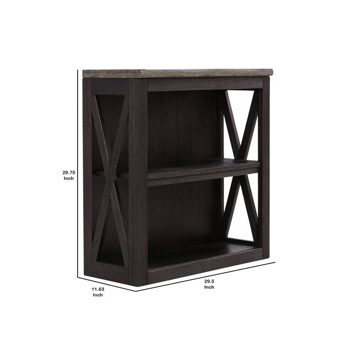 Bookcase with 2 Open Compartments and Adjustable Center Shelf, Dark Gray