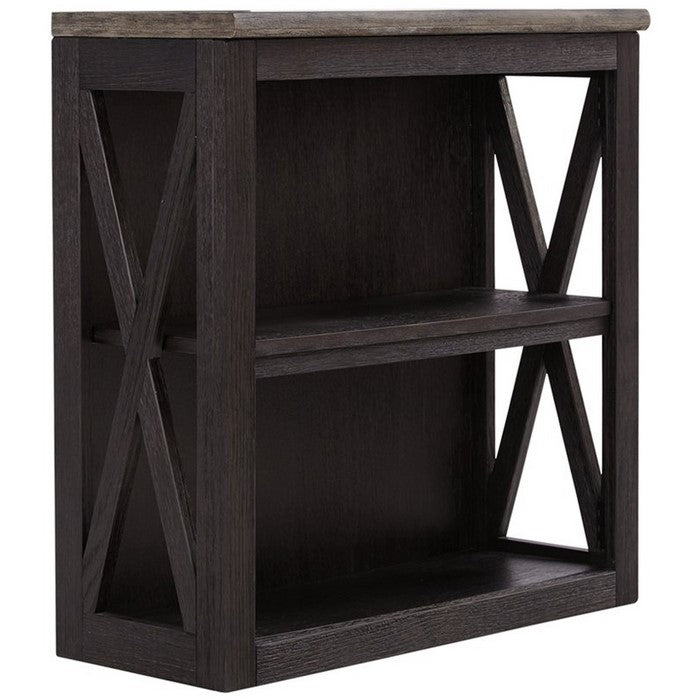 Bookcase with 2 Open Compartments and Adjustable Center Shelf, Dark Gray