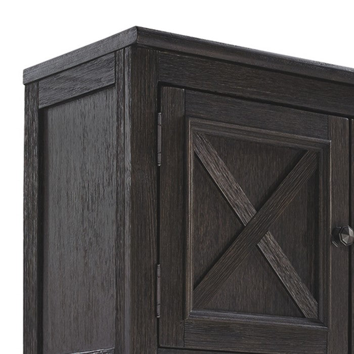 Wooden Bookcase with 4 Open Shelves and 2 Door Cabinet, Dark Gray