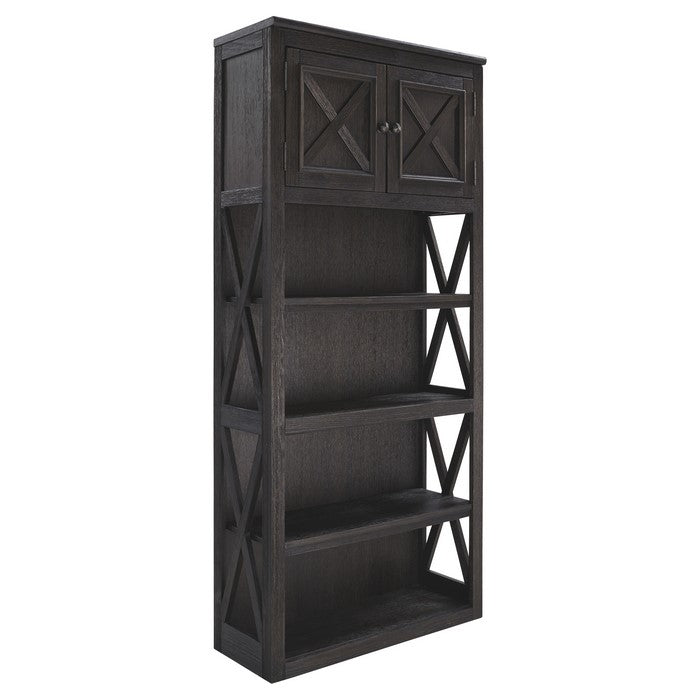 Wooden Bookcase with 4 Open Shelves and 2 Door Cabinet, Dark Gray