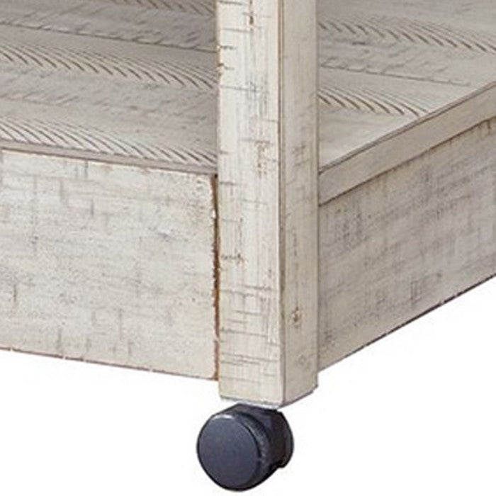 Wooden Printer Stand with 2 Drawers and Open Bottom Shelf, Distressed White