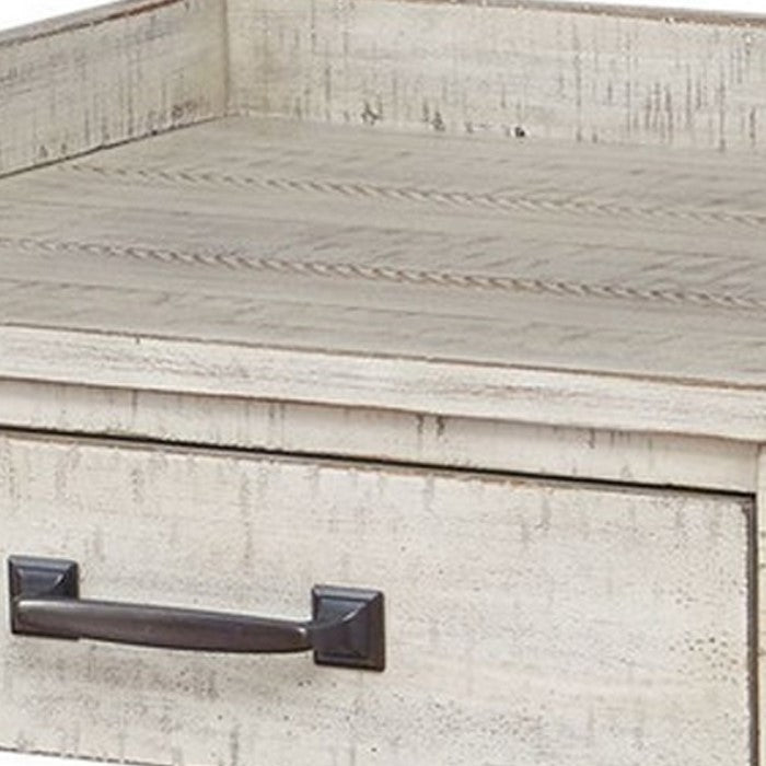 Wooden Printer Stand with 2 Drawers and Open Bottom Shelf, Distressed White