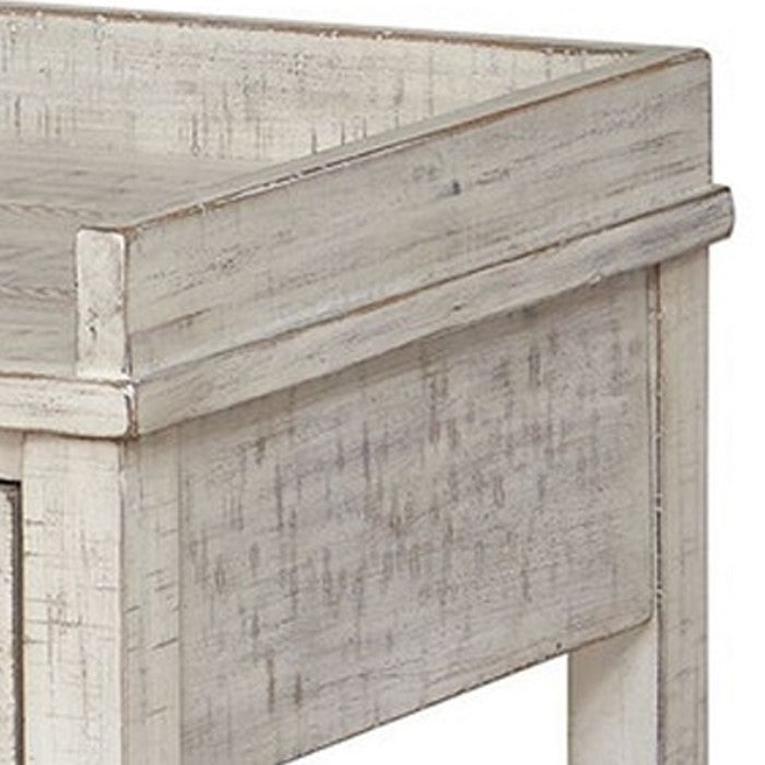 Wooden Printer Stand with 2 Drawers and Open Bottom Shelf, Distressed White