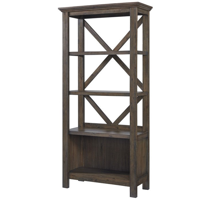 X Shape Back Bookcase with 3 Open Shelves and 1 Open Compartment,Dark Brown