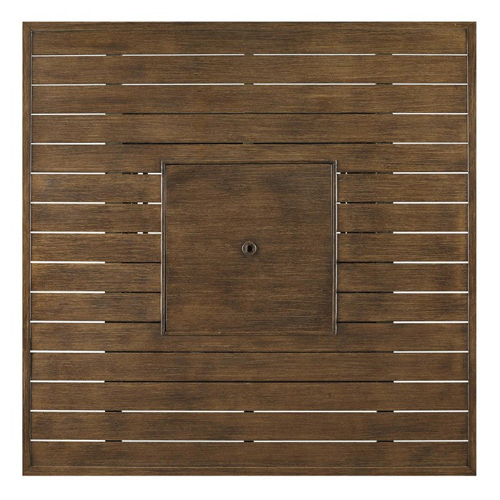 Square Aluminum Bar Table with Fire Pit and Resin Wicker Side Panels, Brown