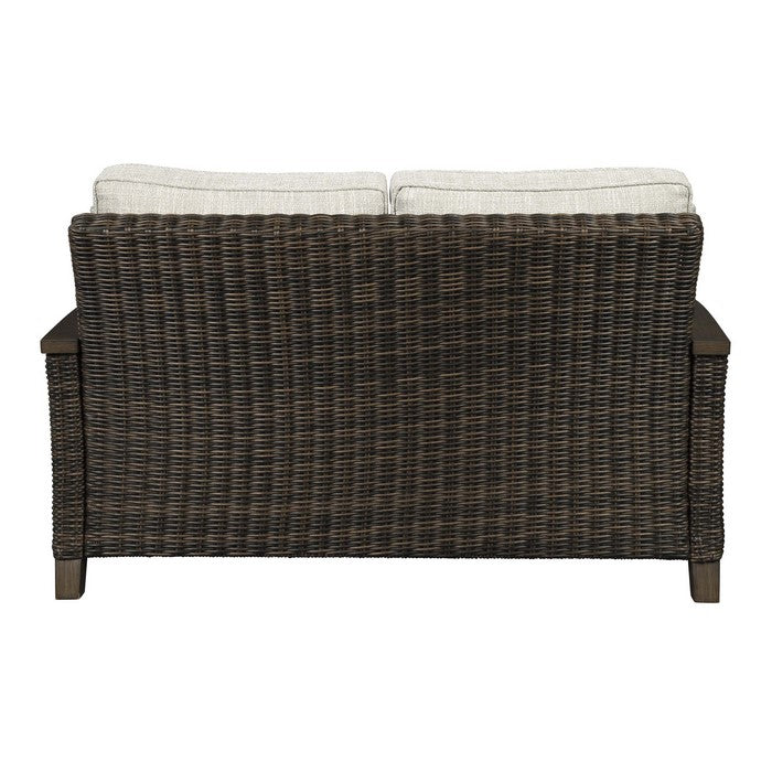 Resin Wicker Woven Loveseat with Cushioned Seat, Brown and Gray
