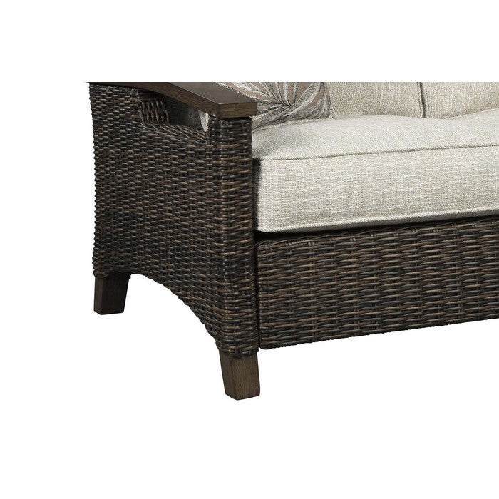Resin Wicker Woven Loveseat with Cushioned Seat, Brown and Gray