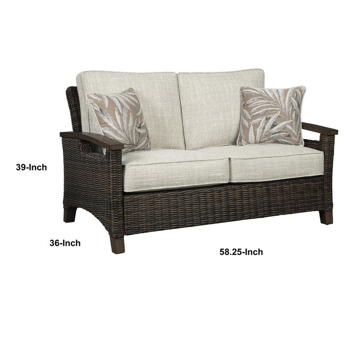 Resin Wicker Woven Loveseat with Cushioned Seat, Brown and Gray