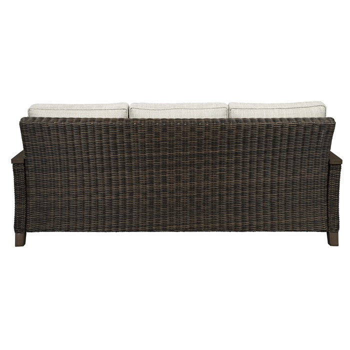 Resin Wicker Woven 3 Seater Sofa with Cushioned Seat, Brown and Gray