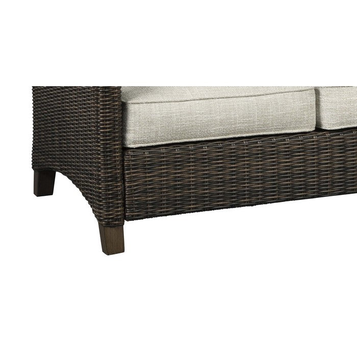 Resin Wicker Woven 3 Seater Sofa with Cushioned Seat, Brown and Gray