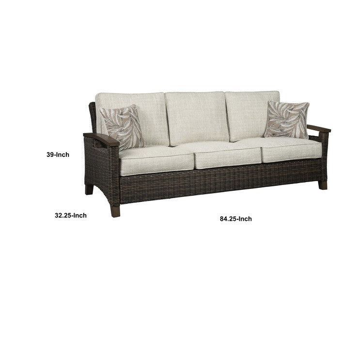 Resin Wicker Woven 3 Seater Sofa with Cushioned Seat, Brown and Gray