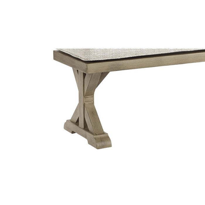 Dual Pedestal Aluminum Base Bench with Fabric Cushion Seat, Beige