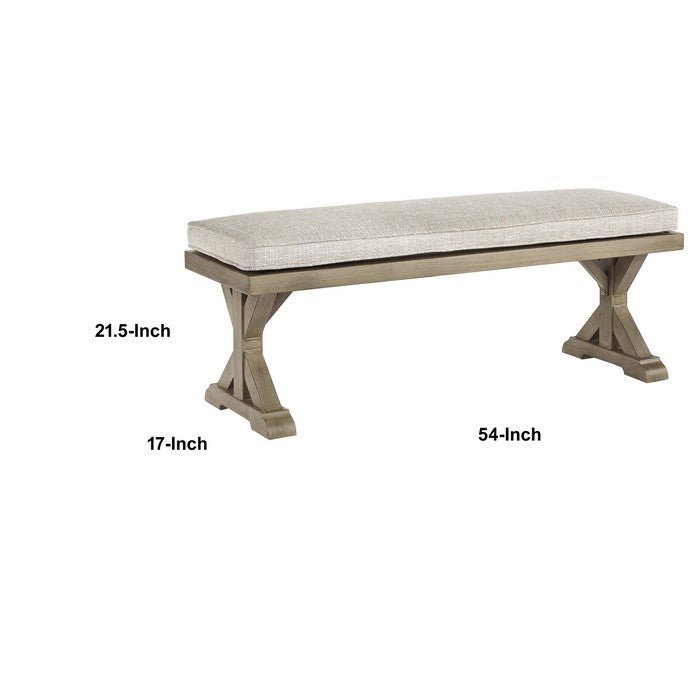 Dual Pedestal Aluminum Base Bench with Fabric Cushion Seat, Beige