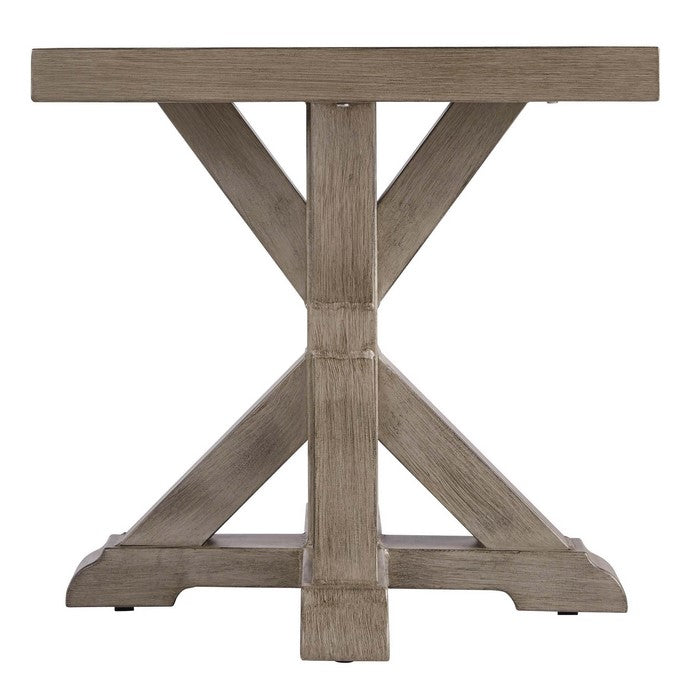 Farmhouse Style Square Aluminum End Table with Cross Pedestal Base, Brown