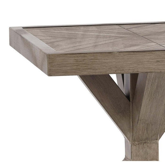 Farmhouse Style Square Aluminum End Table with Cross Pedestal Base, Brown