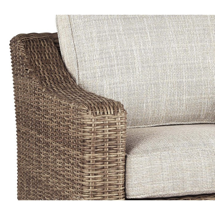 Resin Wicker Woven Swivel Chair with Cushioned Seat, Brown and Beige