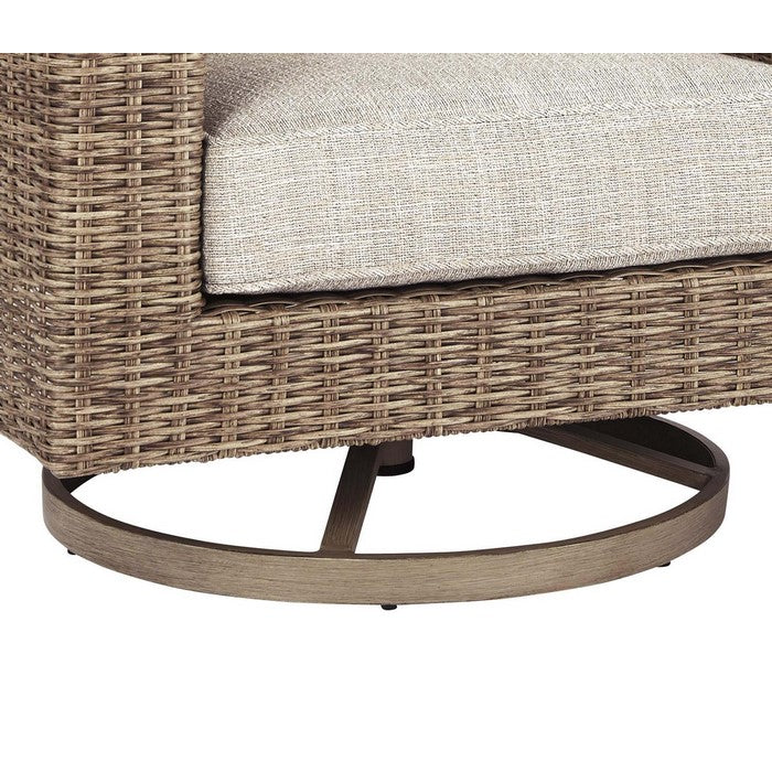 Resin Wicker Woven Swivel Chair with Cushioned Seat, Brown and Beige