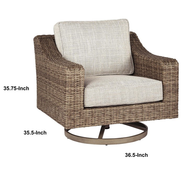 Resin Wicker Woven Swivel Chair with Cushioned Seat, Brown and Beige