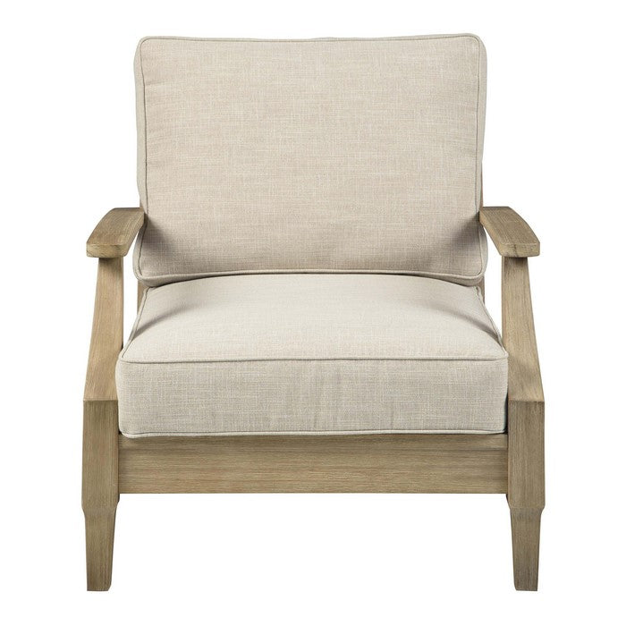 Traditional Wooden Chair with Fabric Cushioned Seating, Beige and Brown