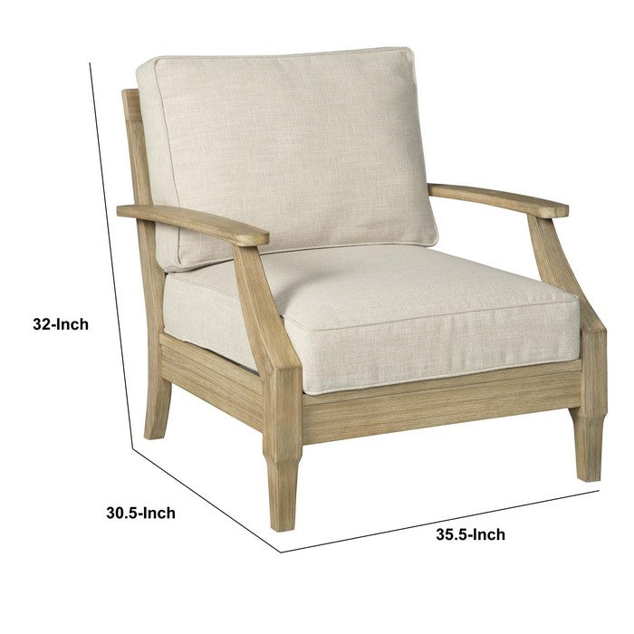 Traditional Wooden Chair with Fabric Cushioned Seating, Beige and Brown