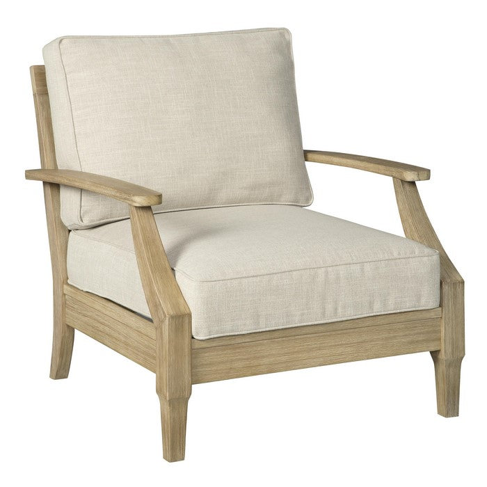 Traditional Wooden Chair with Fabric Cushioned Seating, Beige and Brown