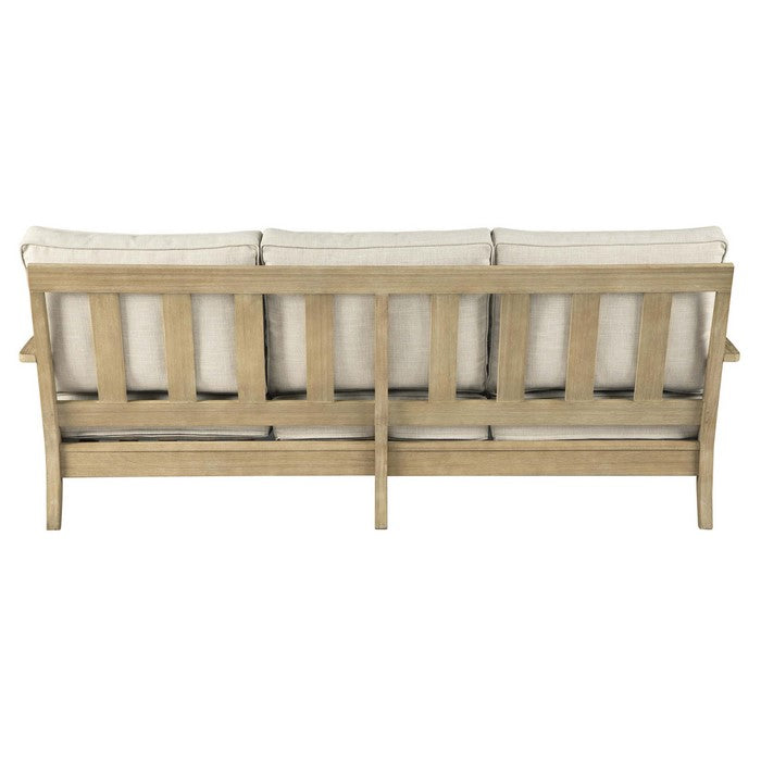 Traditional Wooden Sofa with Fabric Cushioned Seating, Beige and Brown