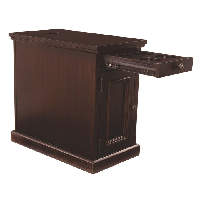 Wooden Chairside End Table with Pull Out Tray and Power Hub, Brown