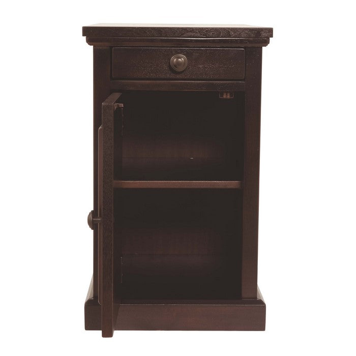 Wooden Chairside End Table with Pull Out Tray and Power Hub, Brown