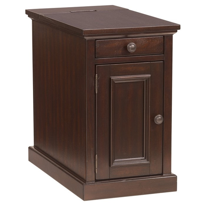 Wooden Chairside End Table with Pull Out Tray and Power Hub, Brown