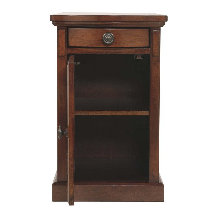 Wooden Chairside End Table with Curved Pull Out Tray and Power Hub, Brown