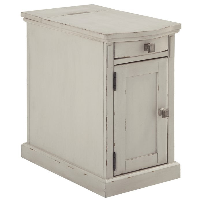 Flip Top Wooden Chairside End Table with Pull Out Tray and Power Hub, White