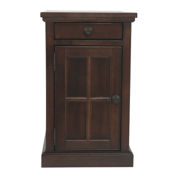Wooden Chairside End Table with Pull Out Tray and Power Hub, Dark Brown