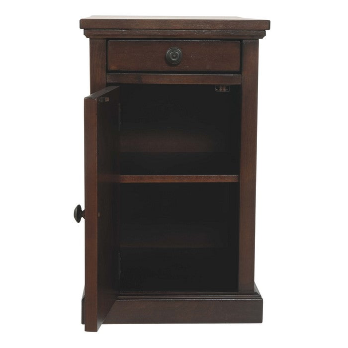 Wooden Chairside End Table with Pull Out Tray and Power Hub, Dark Brown