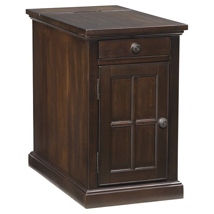 Wooden Chairside End Table with Pull Out Tray and Power Hub, Dark Brown