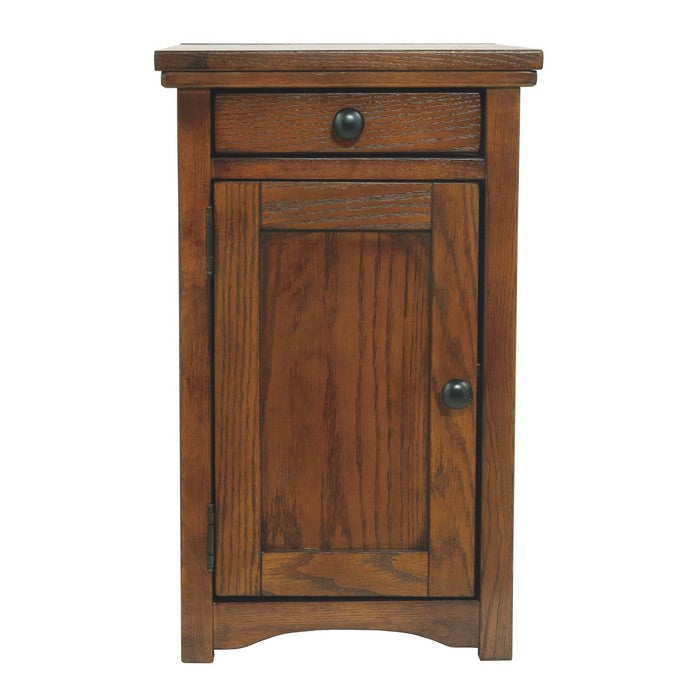 Flip Top Wooden Chairside End Table with Pull Out Tray and Power Hub, Brown