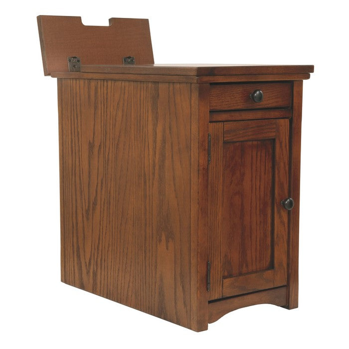 Flip Top Wooden Chairside End Table with Pull Out Tray and Power Hub, Brown