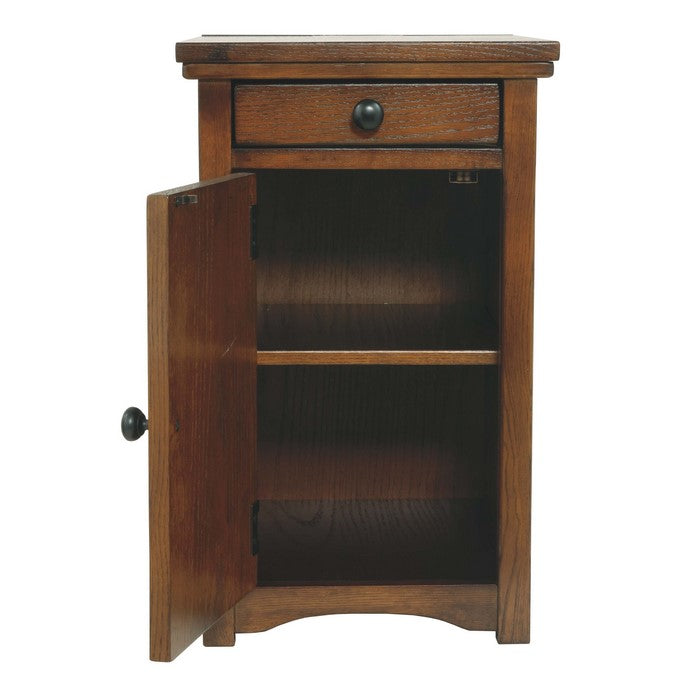 Flip Top Wooden Chairside End Table with Pull Out Tray and Power Hub, Brown