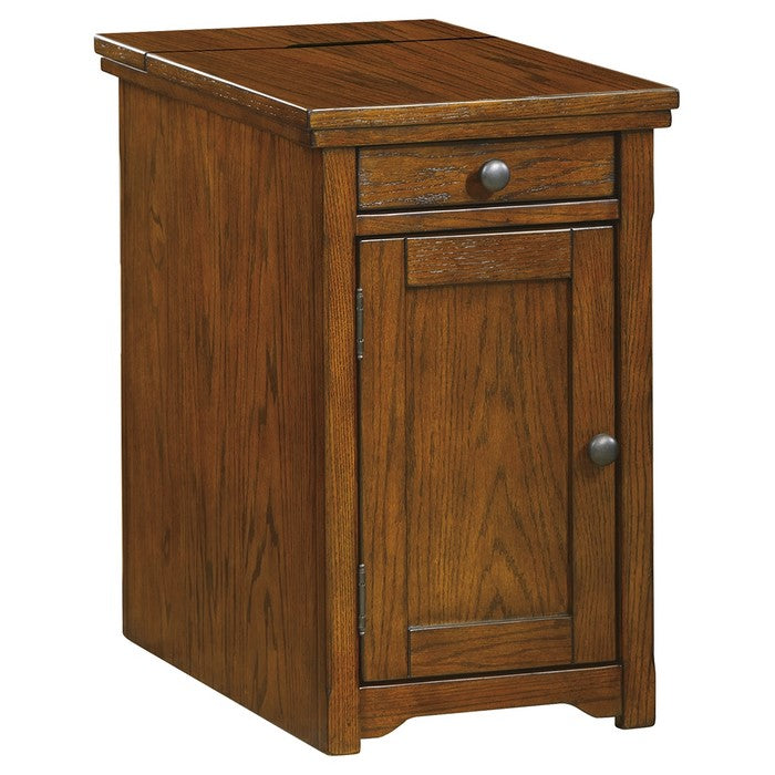 Flip Top Wooden Chairside End Table with Pull Out Tray and Power Hub, Brown