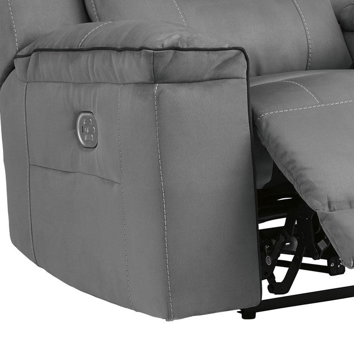 Upholstered Power Recliner Loveseat with Jumbo Stitching, Gray